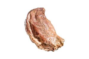 Raw marinated beef tri-tip steak for roast. Isolated on white background, Top view. photo