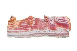 Smoked sliced pork bacon ready for cooking. Isolated on white background. photo