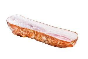 Fresh pork belly bacon block. Isolated on white background, Top view. photo