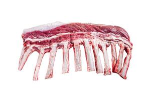 Rack of lamb ready for cooking Isolated on white background, top view. photo