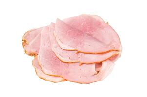 Thinly Sliced Pork Ham Prosciutto Cotto isolated on white background. top view photo