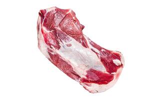 Raw lamb or goat shoulder meat on the bone Isolated on white background, top view. photo