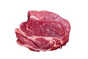 Raw Chuck eye roll beef steak on butcher table. High quality Isolate, white background. photo