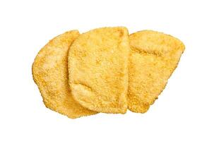Cordon bleu meat cutlets with bread crumbs Isolated on white background, top view. photo