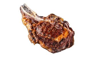 BBQ Grilled Tomahawk or rib eye with bone beef steak. Isolated, white background. photo