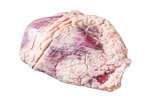 Fresh raw beef liver offal. Isolated on white background. Top view. photo