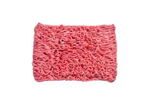 Raw ground beef and pork meat in vacuum packaging from super market. High quality Isolate, white background. photo