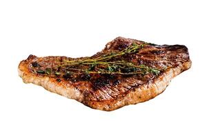 Grilled marbled beef steak Isolated on white background. Top view. photo