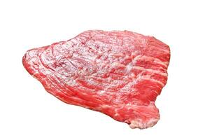 Flat iron steak. Raw Marble beef meat black Angus. Isolated on white background. Top view. photo