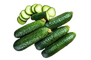 Sliced Green Cucumbers Isolated on white background, top view. photo