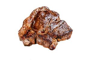 Grilled beef marbled steak. Chuck eye roll Isolated on white background. Top view. photo