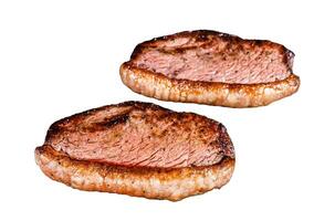 BBQ Grilled top sirloin cap or picanha steak Isolated on white background, top view photo