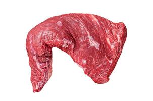 Raw tri-tip triangle roast or bottom sirloin steak on plate with herbs. Isolated, white background. photo