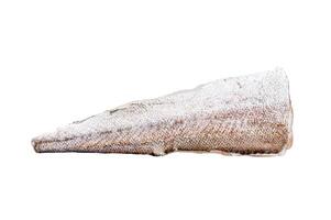 Raw fillet of hake fish. Isolated on white background. Top view. photo