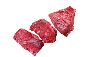 Raw liver offal on a cutting board. Isolated on white background. photo