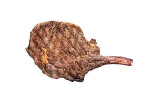 Grilled Beef Steak Tomahawk, Rib eye. Gray background. Top view photo