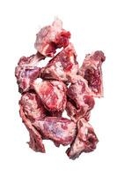 Raw lamb meat stew cuts with bone. High quality Isolate, white background. photo