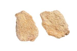 Raw chicken schnitzel Escalope in breadcrumbs. Isolated on white background. photo