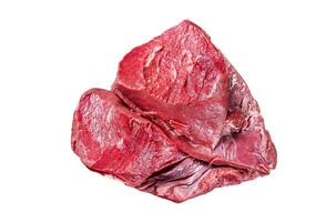 Raw beef liver offal Isolated on white background. Top view. photo