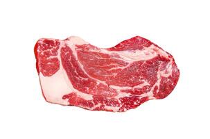 Raw Black Angus prime beef chuck roll steak Isolated on white background, Top view. photo