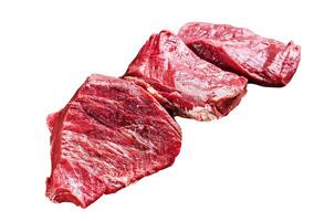 Raw liver offal Isolated on white background. Top view. photo