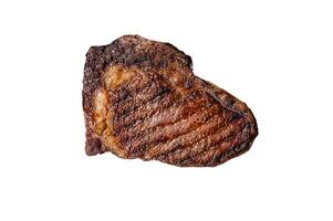 Grilled wagyu Rib Eye steak, marbled beef meat with salt. Isolated on white background. photo