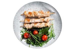 Chicken skewers souvlaki, grilled meat shish kebab skewers. High quality Isolate, white background. photo