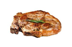 Grilled pork steak on bone Isolated on white background. Top view. photo