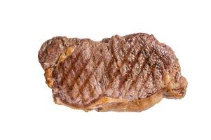 Grilled New York striploin beef meat steak. Isolated on white background photo