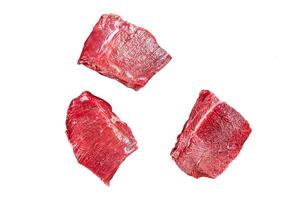Raw Wild Game Meat of Venison dear ready for cooking Isolated, white background. photo
