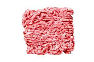 Raw mince beef, ground meat with herbs and spices Isolated on white background, top view. photo