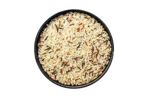 Jasmine, Brown, Red and Black rice. Mixed rice and Riceberry. Isolate, white background. photo