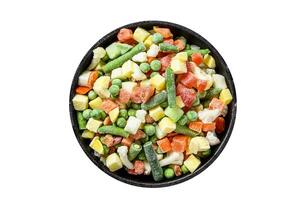 Frozen vegetables. broccoli, cherry tomatoes, corn, pea, carrot. Isolate, white background. photo