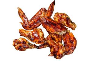 Hot Barbecue chicken wings with sauce bbq. Isolated on white background. photo