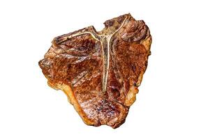 Grilled porterhouse beef meat Steak with herbs Isolated on white background, top view. photo