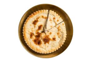 Meat pie Kubdari, Tasty Georgian Flat Bread Stuffed with meat. Isolated on white background. photo