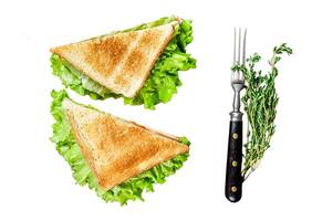 Club sandwiches with pork ham, cheese, tomatoes and lettuce Isolated on white background, Top view. photo