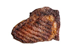 Grilled wagyu Rib Eye steak, marbled beef meat with salt. Isolated, white background. photo