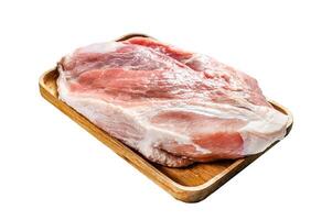 fresh pork cuts. Raw meat with spices. shoulder butt part. Isolated on white background. Top view. photo