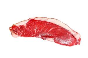 Raw marbled beef steak. black Angus meat. Isolated on white background. photo