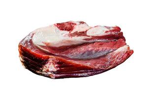 Raw beef with bone Isolated on white background. Top view. photo