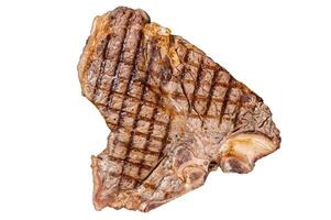 Grilled T-bone, t bone beef meat Steak on a grill skillet. Isolated, white background. photo