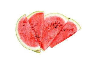 Slices of red striped watermelon. Isolated on white background. photo