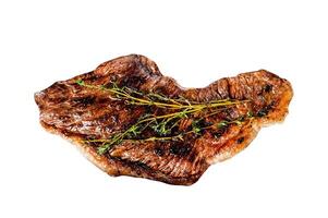 Grilled sirloin steak Isolated on white background. Top view. photo
