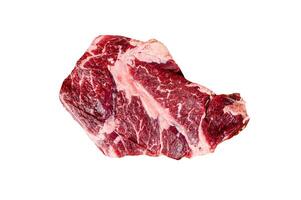 Raw beef steak Isolated on white background. Top view. photo