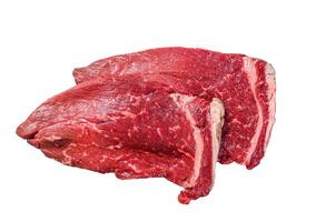 Raw fresh veal meat chop steak. Isolated on white background. photo