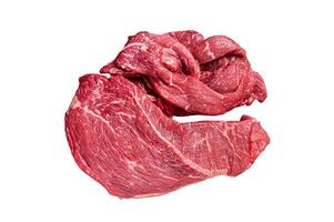 Raw Beef meat fillet Sliced Isolated on white background, top view. photo