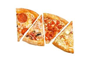 Mix of Italian pizza Isolated on white background. Top view. photo