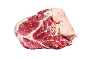 Raw fresh cross cut beef shank, leg. Isolated on white background. Top view. photo