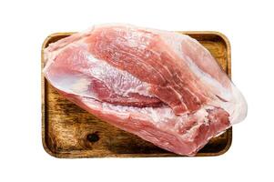 fresh pork cuts. Raw meat with spices. shoulder butt part. Isolated on white background. Top view. photo